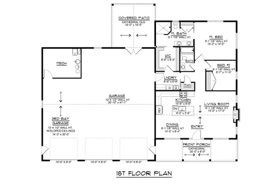 Floor Plan - Main Floor for Barndominium House Plan #1064-456 - 2 bed, 2 bath