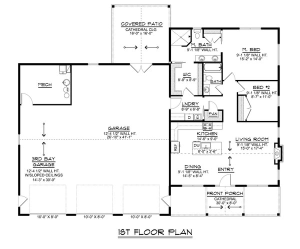 House Blueprint - Floor Plan - Main Floor for Barndominium House Plan #1064-456 - 2 bed, 2 bath
