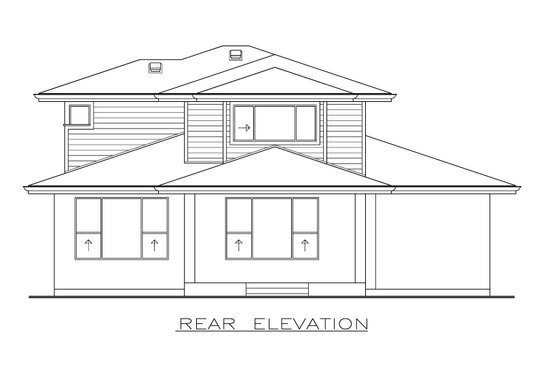 Exterior - Rear Elevation for Prairie House Plan #1100-52 - 4 bed, 3 bath