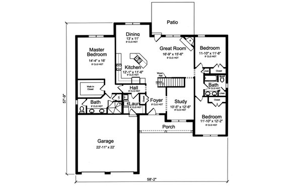 Floor Plan - Main Floor for Traditional House Plan #46-908 - 3 bed, 2 bath