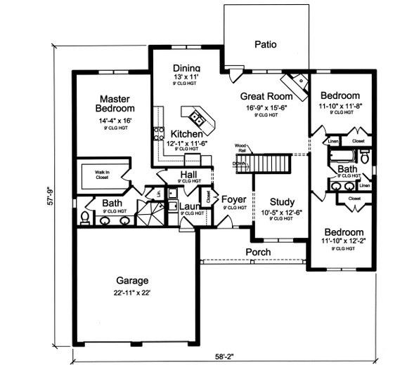 Dream House Plan - Floor Plan - Main Floor for Traditional House Plan #46-908 - 3 bed, 2 bath