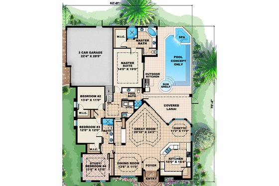 Floor Plan - Main Floor for European House Plan #27-439 - 3 bed, 3 bath