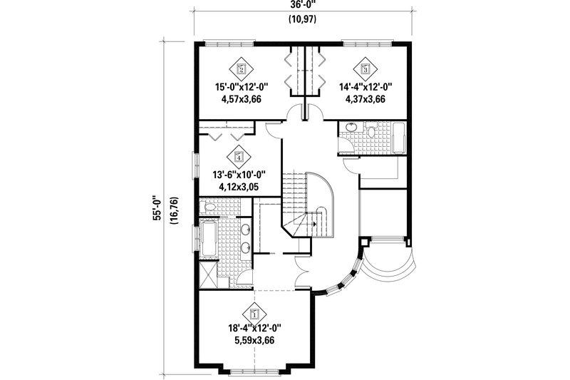 House Design - Floor Plan - Upper Floor for European House Plan #25-4477 - 4 bed, 2 bath