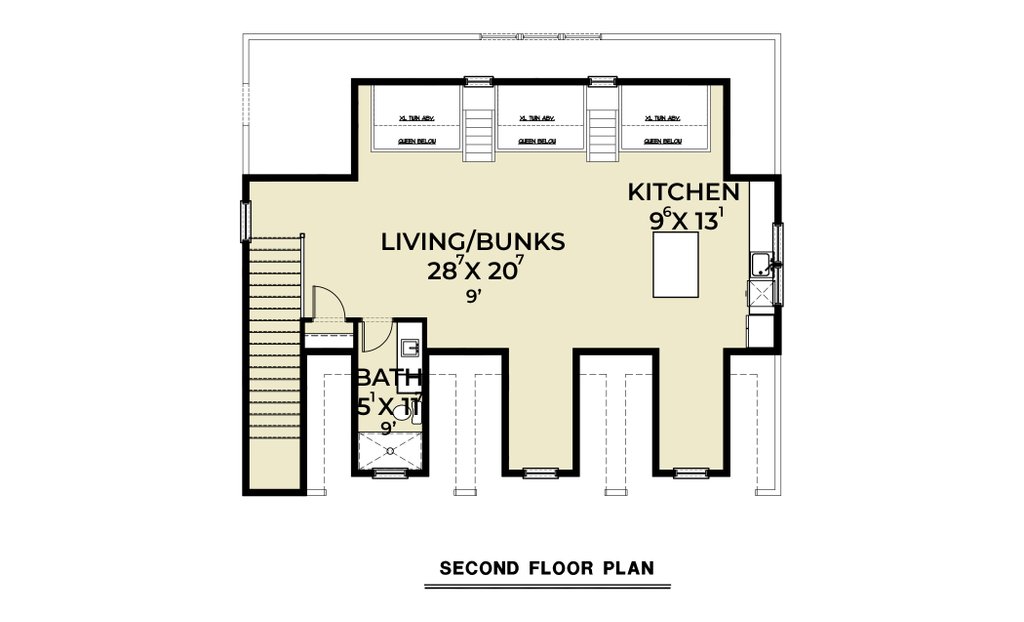 Floor Plan - Upper Floor for Barndominium House Plan #1070-272, 1 bath