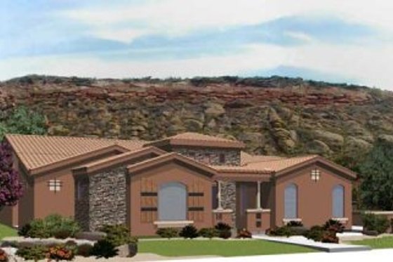 Exterior - Front Elevation for Adobe / Southwestern House Plan #24-239 - 4 bed, 2 bath
