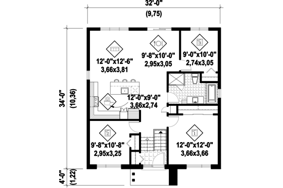 Floor Plan - Main Floor for Contemporary House Plan #25-4326 - 3 bed, 1 bath