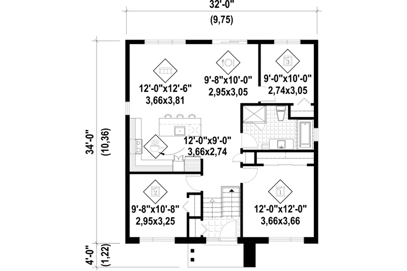 House Blueprint - Floor Plan - Main Floor for Contemporary House Plan #25-4326 - 3 bed, 1 bath
