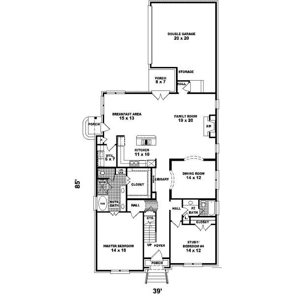 Floor Plan - Main Floor for Tudor House Plan #81-424 - 3 bed, 3 bath