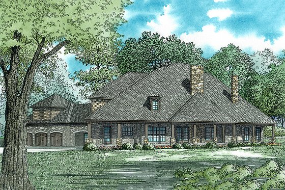 Exterior - Rear Elevation for European House Plan #17-2538 - 6 bed, 7.5 bath