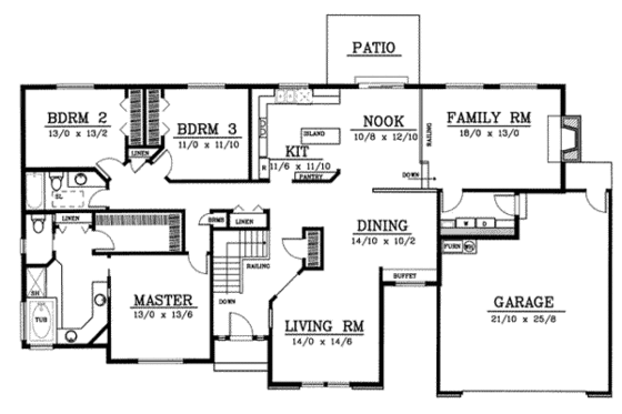 Floor Plan - Main Floor for Traditional House Plan #91-101 - 3 bed, 2 bath