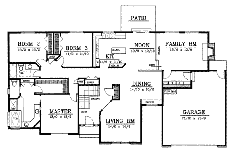 Dream House Plan - Floor Plan - Main Floor for Traditional House Plan #91-101 - 3 bed, 2 bath
