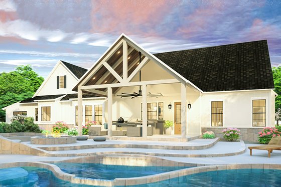 Exterior - Rear Elevation 1 for Farmhouse House Plan #406-9653 - 3 bed, 2 bath