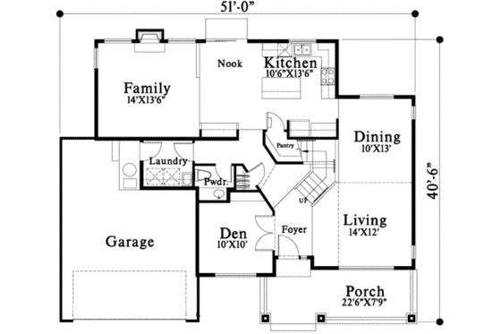 Floor Plan - Main Floor for Craftsman House Plan #78-134 - 4 bed, 2.5 bath