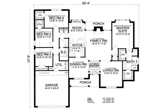 Floor Plan - Main Floor for Southern House Plan #40-420 - 4 bed, 2 bath