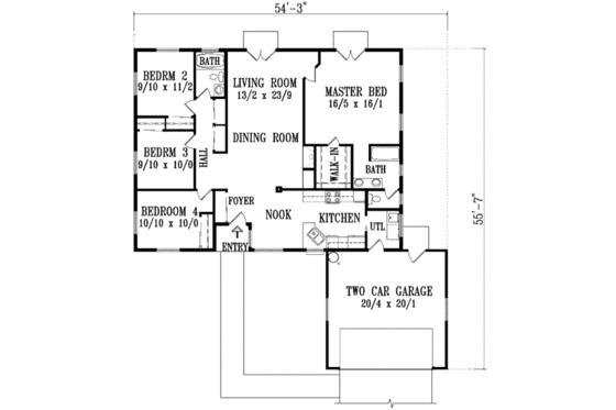 Floor Plan - Main Floor for Adobe / Southwestern House Plan #1-1307 - 4 bed, 2 bath
