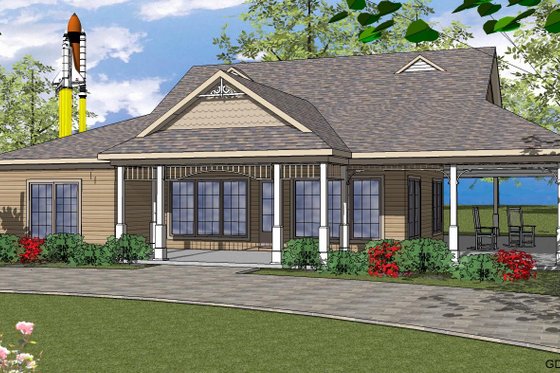 Exterior - Front Elevation for Country House Plan #8-252 - 2 bed, 2.5 bath