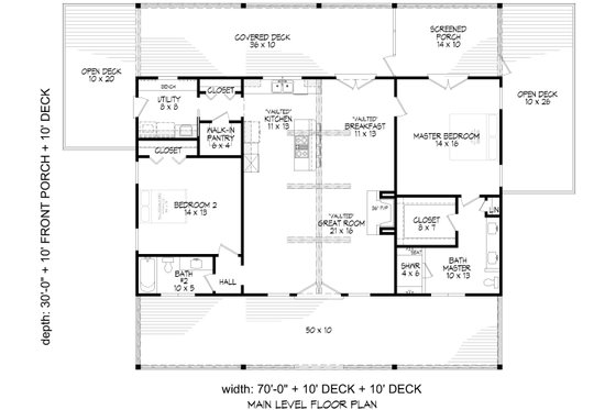 Floor Plan - Main Floor for Prairie House Plan #932-1024 - 2 bed, 2 bath