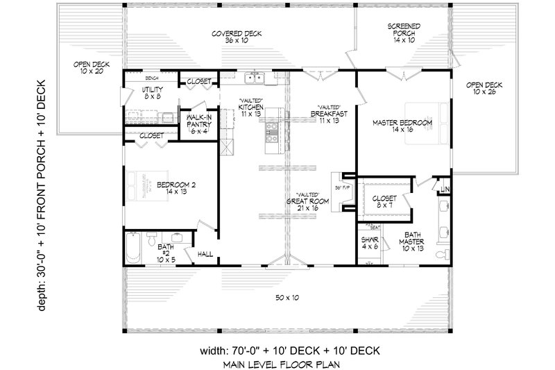 Architectural House Design - Floor Plan - Main Floor for Prairie House Plan #932-1024 - 2 bed, 2 bath