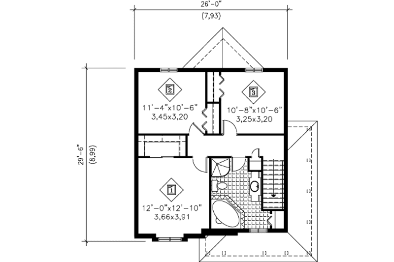 Dream House Plan - Floor Plan - Upper Floor for Farmhouse House Plan #25-4150 - 3 bed, 1.5 bath