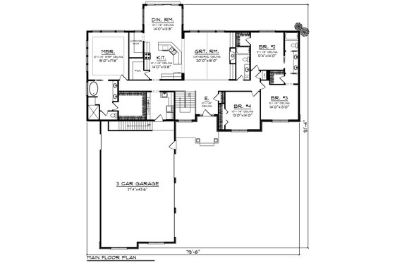 Floor Plan - Main Floor for Craftsman House Plan #70-1282 - 5 bed, 4 bath
