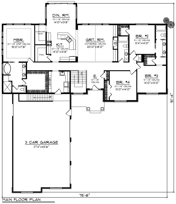 Craftsman Floor Plan - Main Floor Plan #70-1282