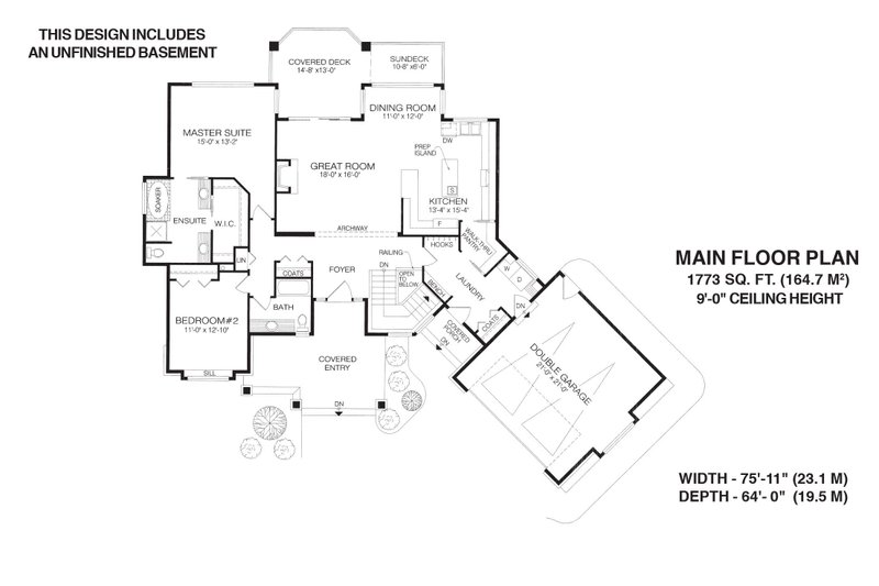 House Blueprint - Floor Plan - Main Floor for Craftsman House Plan #1100-94 - 2 bed, 2 bath