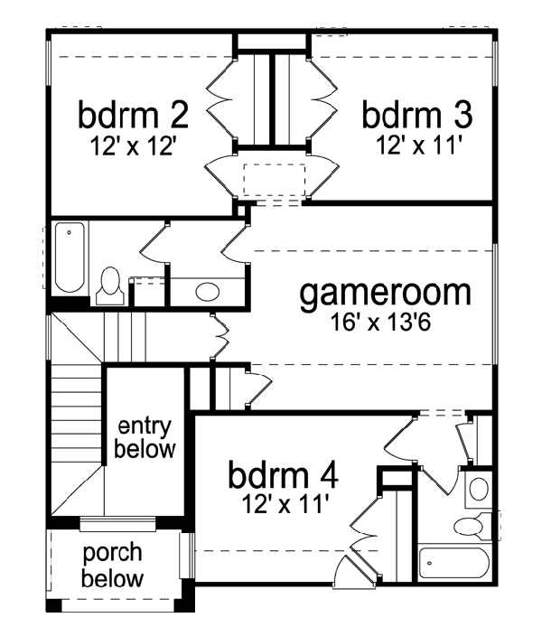 Traditional Floor Plan - Upper Floor Plan #84-571