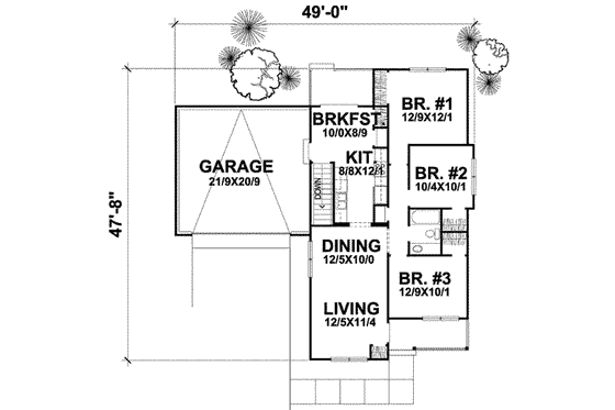 Floor Plan - Main Floor for Traditional House Plan #50-272 - 3 bed, 1 bath