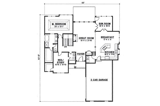 Floor Plan - Main Floor for Traditional House Plan #67-794 - 4 bed, 3 bath
