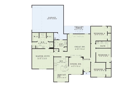 Floor Plan - Main Floor for Traditional House Plan #17-1110 - 4 bed, 2 bath