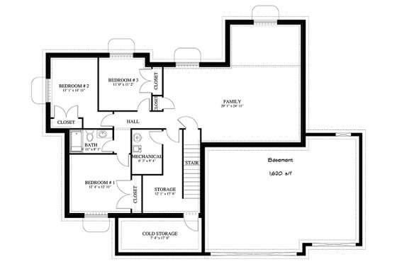 Floor Plan - Lower Floor 1 for Ranch House Plan #1060-11 - 6 bed, 3.5 bath