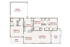 Floor Plan - Main Floor for Craftsman House Plan #461-27 - 3 bed, 2 bath