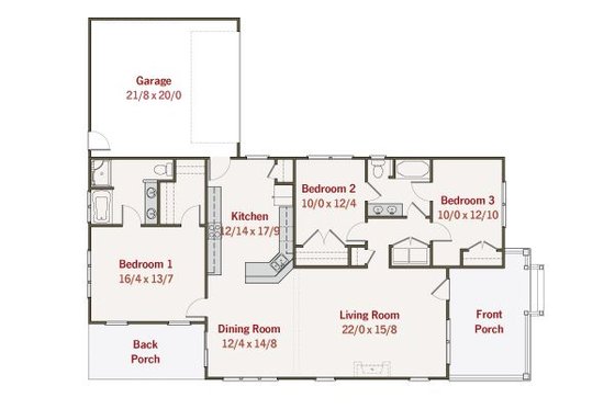 Floor Plan - Main Floor for Craftsman House Plan #461-27 - 3 bed, 2 bath