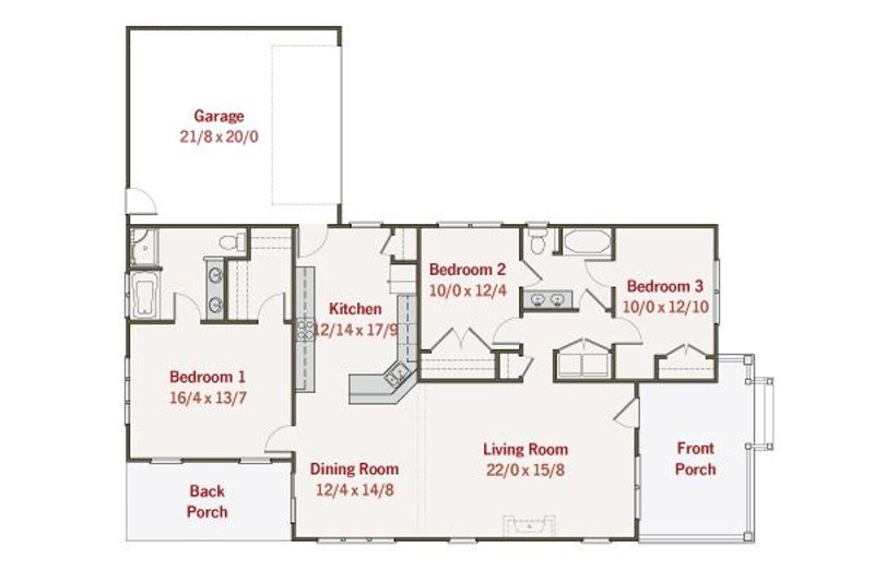 Architectural House Design - Floor Plan - Main Floor for Craftsman House Plan #461-27 - 3 bed, 2 bath