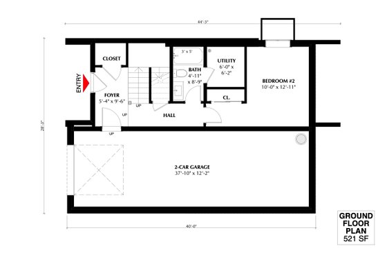 Floor Plan - Lower Floor for Farmhouse House Plan #933-10 - 2 bed, 2 bath