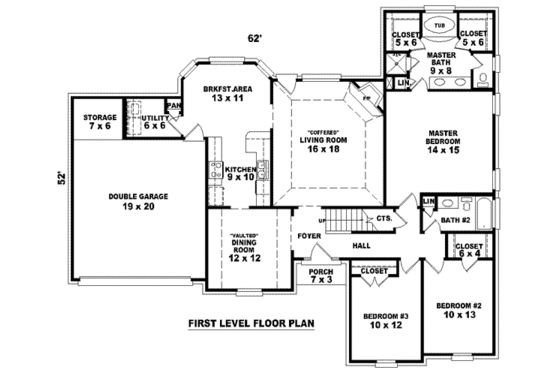 Floor Plan - Main Floor for Colonial House Plan #81-875 - 4 bed, 3 bath