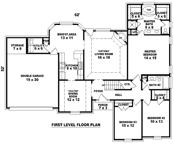 Floor Plan - Main Floor for Colonial House Plan #81-875 - 4 bed, 3 bath