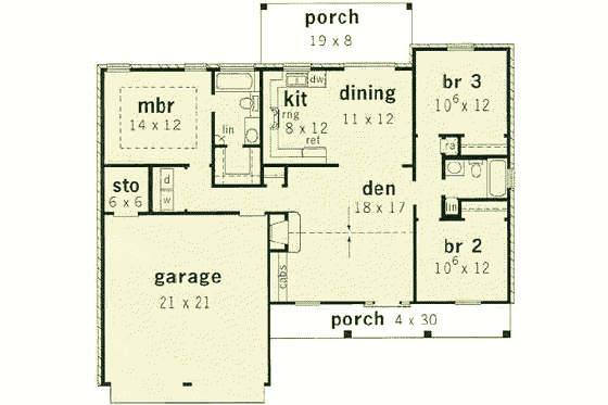 Floor Plan - Main Floor for Traditional House Plan #16-109 - 3 bed, 2 bath
