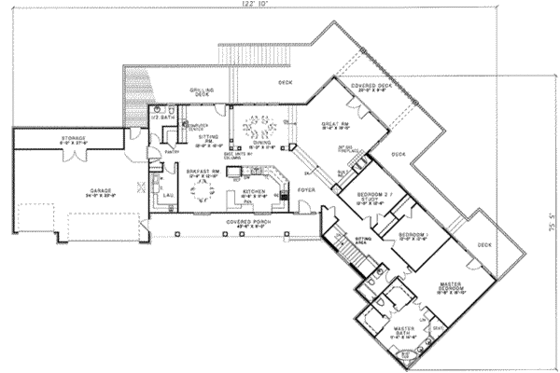 Floor Plan - Main Floor 1 for Southern House Plan #17-159 - 4 bed, 3.5 bath