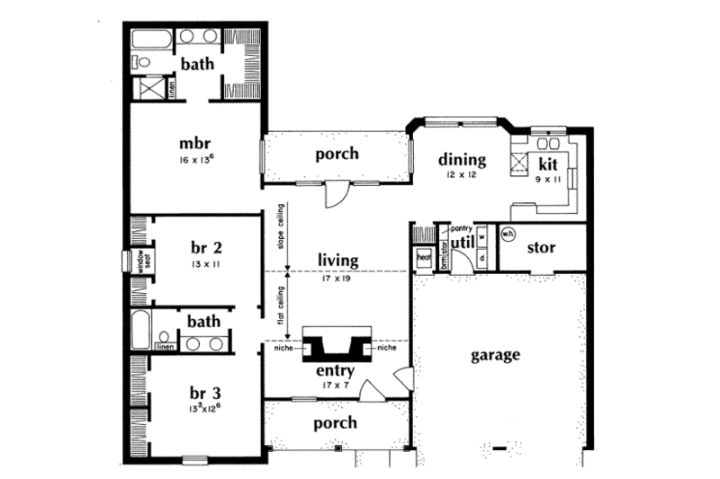 Ranch Style House Plan - 3 Beds 2 Baths 1563 Sq/Ft Plan #36-255 ...