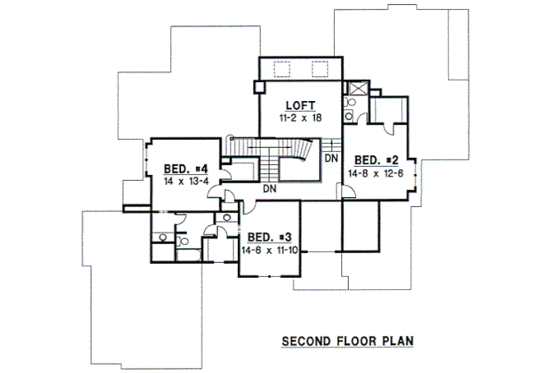 Floor Plan - Upper Floor for European House Plan #67-239 - 4 bed, 4 bath