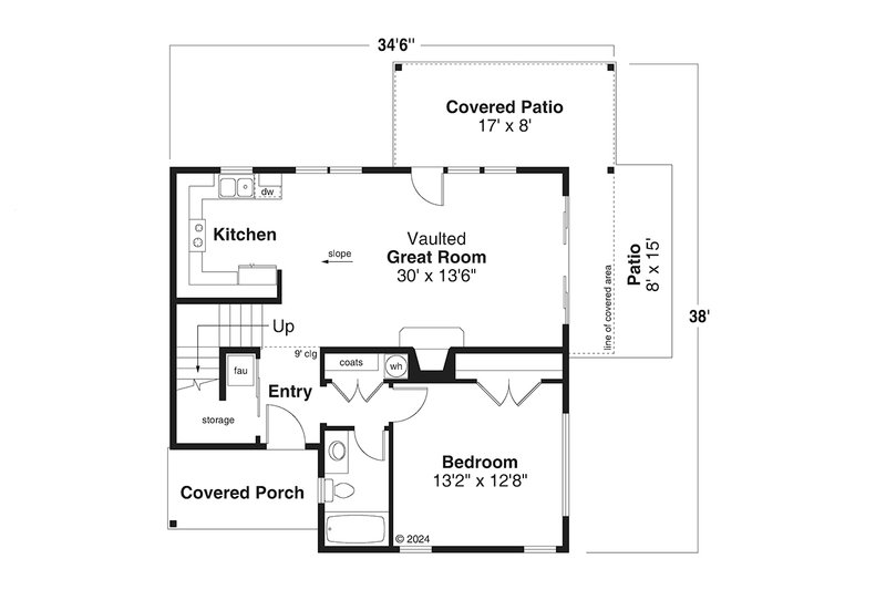 House Design - Floor Plan - Main Floor for Contemporary House Plan #124-1371 - 2 bed, 2 bath