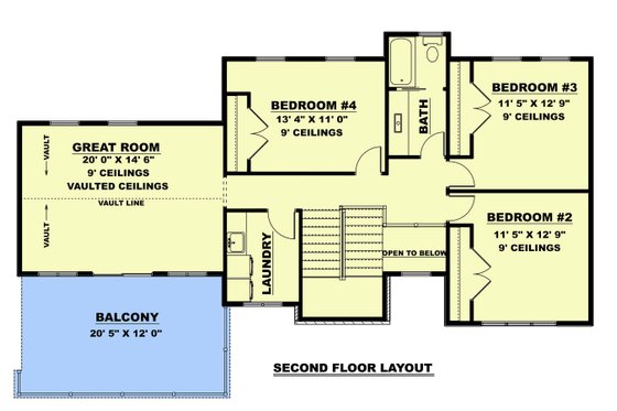Floor Plan - Upper Floor for Traditional House Plan #1111-14 - 4 bed, 2.5 bath