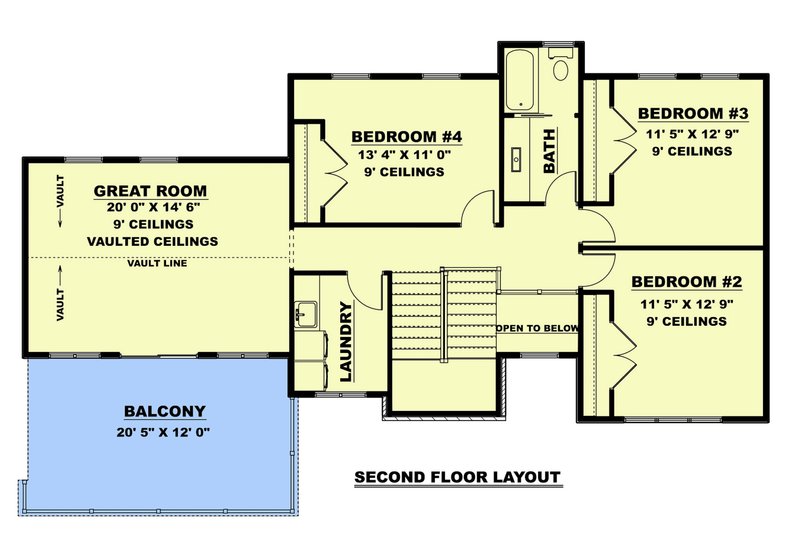 House Blueprint - Floor Plan - Upper Floor for Traditional House Plan #1111-14 - 4 bed, 2.5 bath