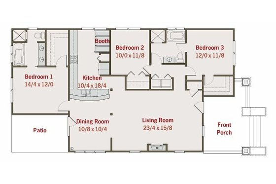 Floor Plan - Main Floor for Craftsman House Plan #461-20 - 3 bed, 2 bath
