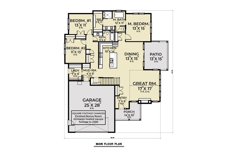 Architectural House Design - Floor Plan - Main Floor for Farmhouse House Plan #1070-103 - 3 bed, 2 bath
