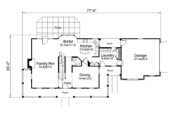 Floor Plan - Main Floor for Farmhouse House Plan #57-389 - 4 bed, 3.5 bath