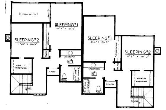 Floor Plan - Upper Floor for Modern House Plan #303-275 - 2 bed, 1.5 bath