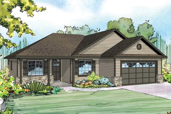 Exterior - Front Elevation 3 for Ranch House Plan #124-939 - 3 bed, 2 bath