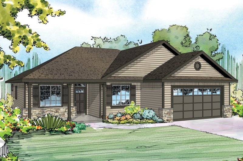 Architectural House Design - Exterior - Front Elevation 3 for Ranch House Plan #124-939 - 3 bed, 2 bath